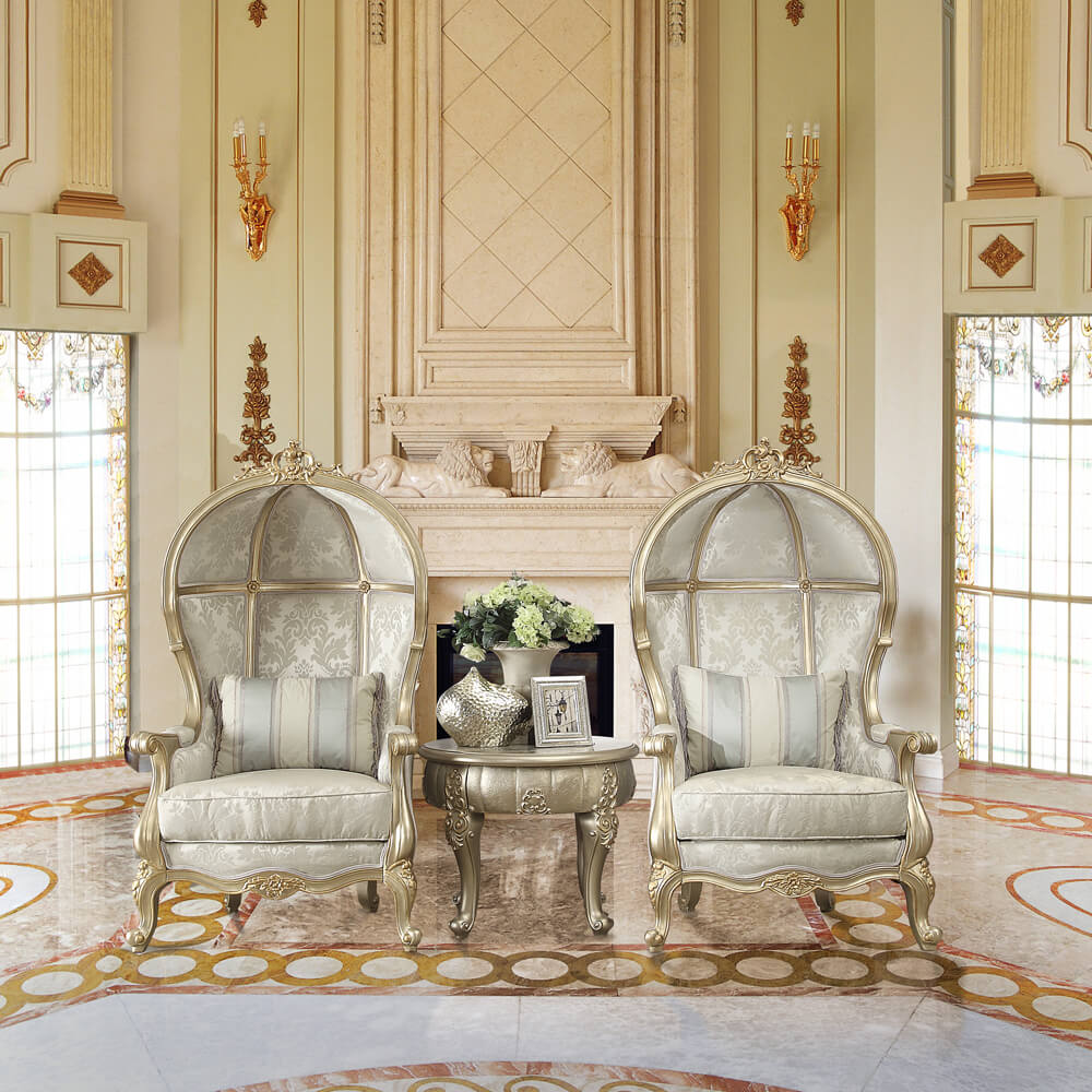 Homey Design HD-01-Chair Champagne silver with golden hue finish wood Hood Chair