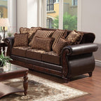 SM6106N 2 pc Franklin dark brown leatherette dark cherry wood trim traditional sofa and love seat set