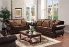 SM6106N 2 pc Franklin dark brown leatherette dark cherry wood trim traditional sofa and love seat set