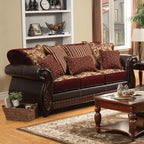 SM6107N 2 pc Franklin burgundy leatherette dark cherry wood trim traditional sofa and love seat set