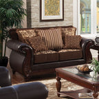 SM6106N 2 pc Franklin dark brown leatherette dark cherry wood trim traditional sofa and love seat set
