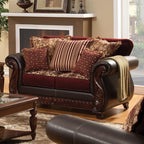 SM6107N 2 pc Franklin burgundy leatherette dark cherry wood trim traditional sofa and love seat set