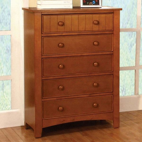 CM7905OAK-C Hokku designs cara Oak wood finish chest with 5 - drawers.