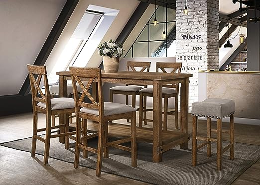 Janet-7PC 7 pc Laurel foundry Janet driftwood finish wood farmhouse counter height dining table set