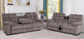 JAVA-GREY-2PC 2 pc Java grey champion fabric power motion sofa drop down tray table and love seat with speaker console