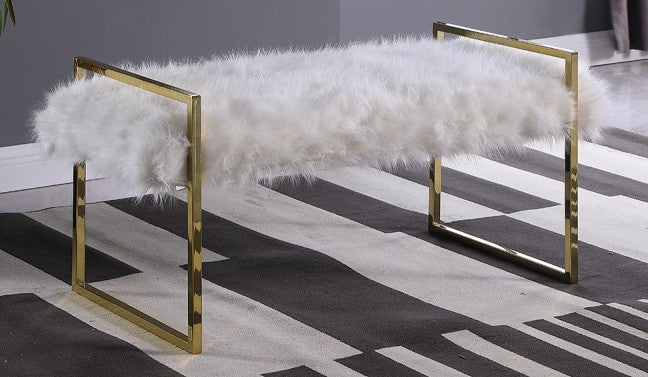 Best Master JJ023 Everly quinn thiel white faux fur bedroom entry bench gold metal frame
