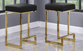 Best master JL014-BLK-FBR Set of 2 Jakob black velvet fabric counter height bar stools gold frame mid-century modern