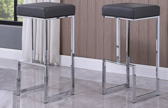 Best master JL015-GRY-FBR Set of 2 Jakob grey velvet fabric bar stools chrome frame mid-century modern