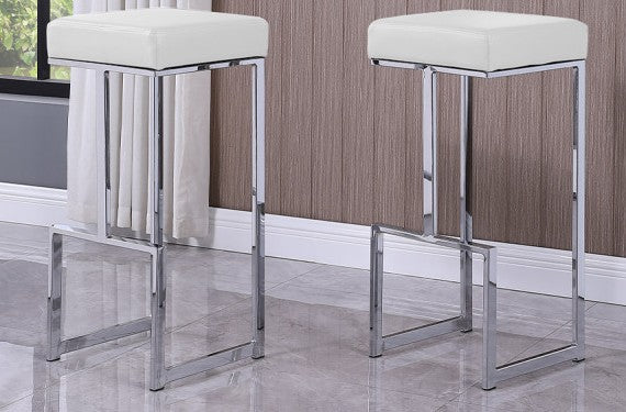 Best master JL015-WHT-LTR Set of 2 Jakob white faux leather bar stools chrome frame mid-century modern