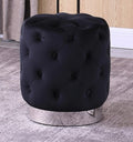 Best Master JO002-BK Dalvik black velour fabric round tufted ottoman footstool with stainless steel trim