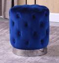 Best Master JO002-BL Dalvik blue velour fabric round tufted ottoman footstool with stainless steel trim