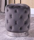 Best Master JO002-GY Dalvik grey velour fabric round tufted ottoman footstool with stainless steel trim