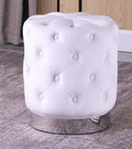 Best Master JO002-WH Dalvik white velour fabric round tufted ottoman footstool with stainless steel trim