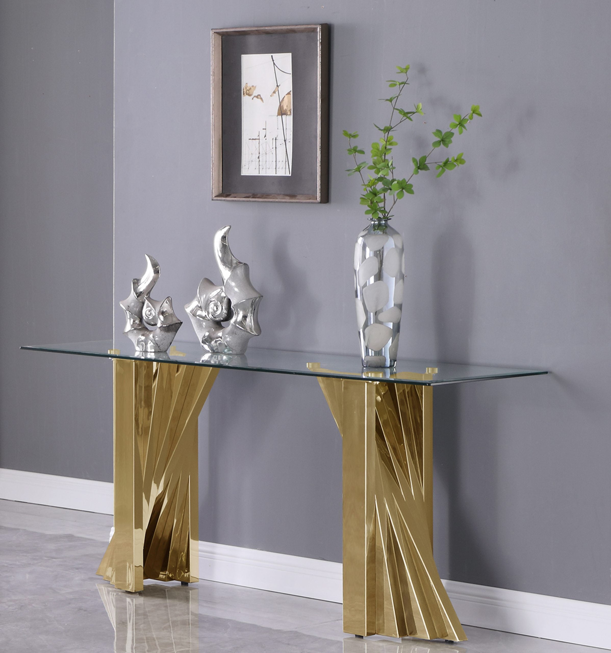 Best Quality CT06 Modern glass top gold accent sofa console entry table