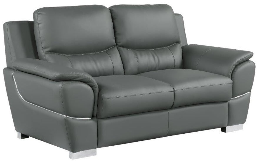 Global United 4572GR-2PC 2 pc Latitude run huckleberry modern style grey genuine leather sofa and love seat set