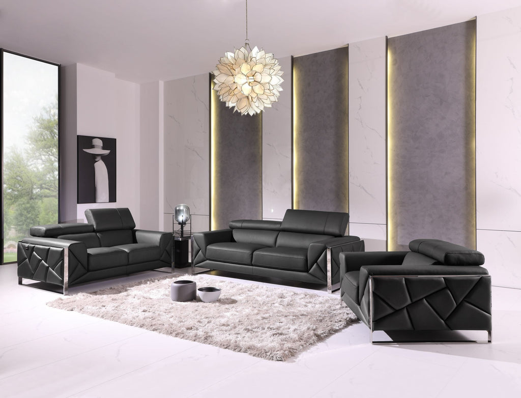 Global United 903BL-2PC 2 pc Orren ellis luigi black italian leather sofa and love seat set