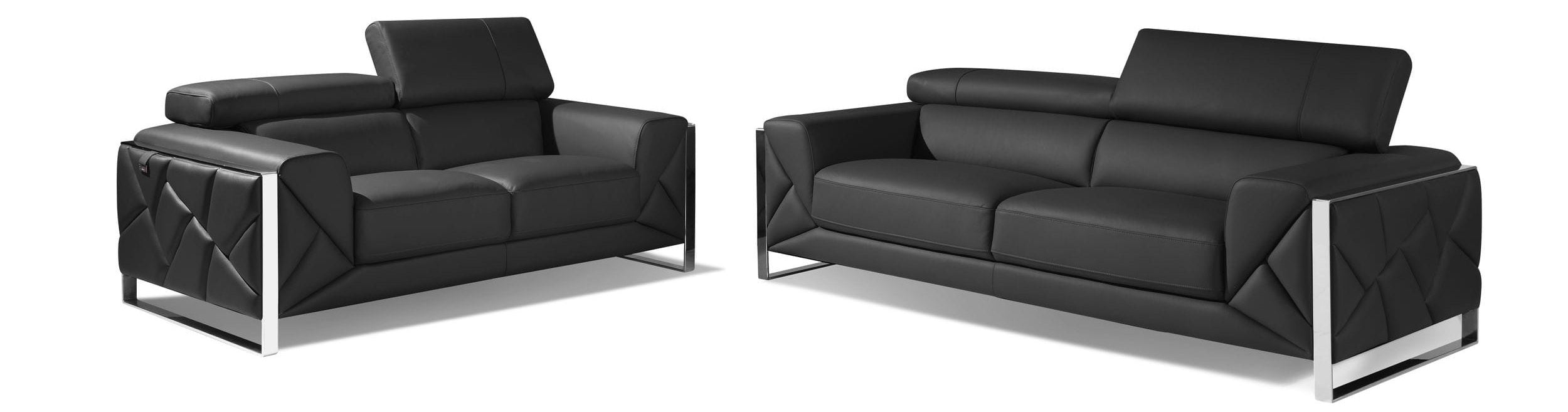 Global United 903GR-2PC 2 pc Orren ellis luigi gray italian leather sofa and love seat set