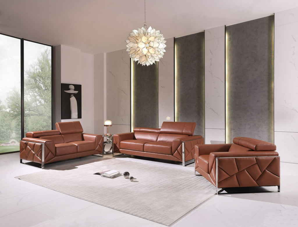 Global United 903CM-2PC 2 pc Orren ellis luigi camel italian leather sofa and love seat set