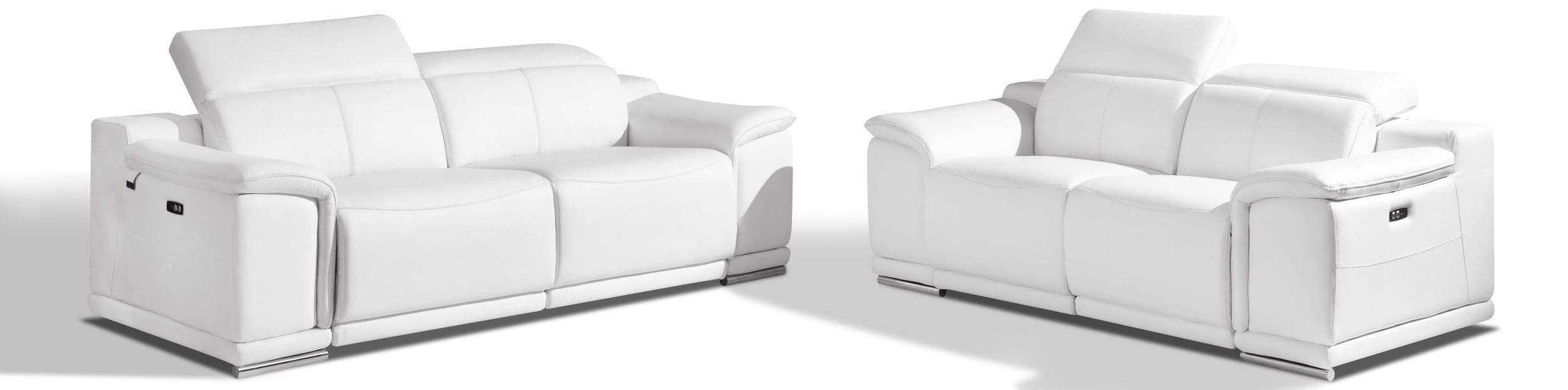 Global United 9762WH-2PC 2 pc DivanItalia white italian leather power reclining sofa and love seat adjustable headrests
