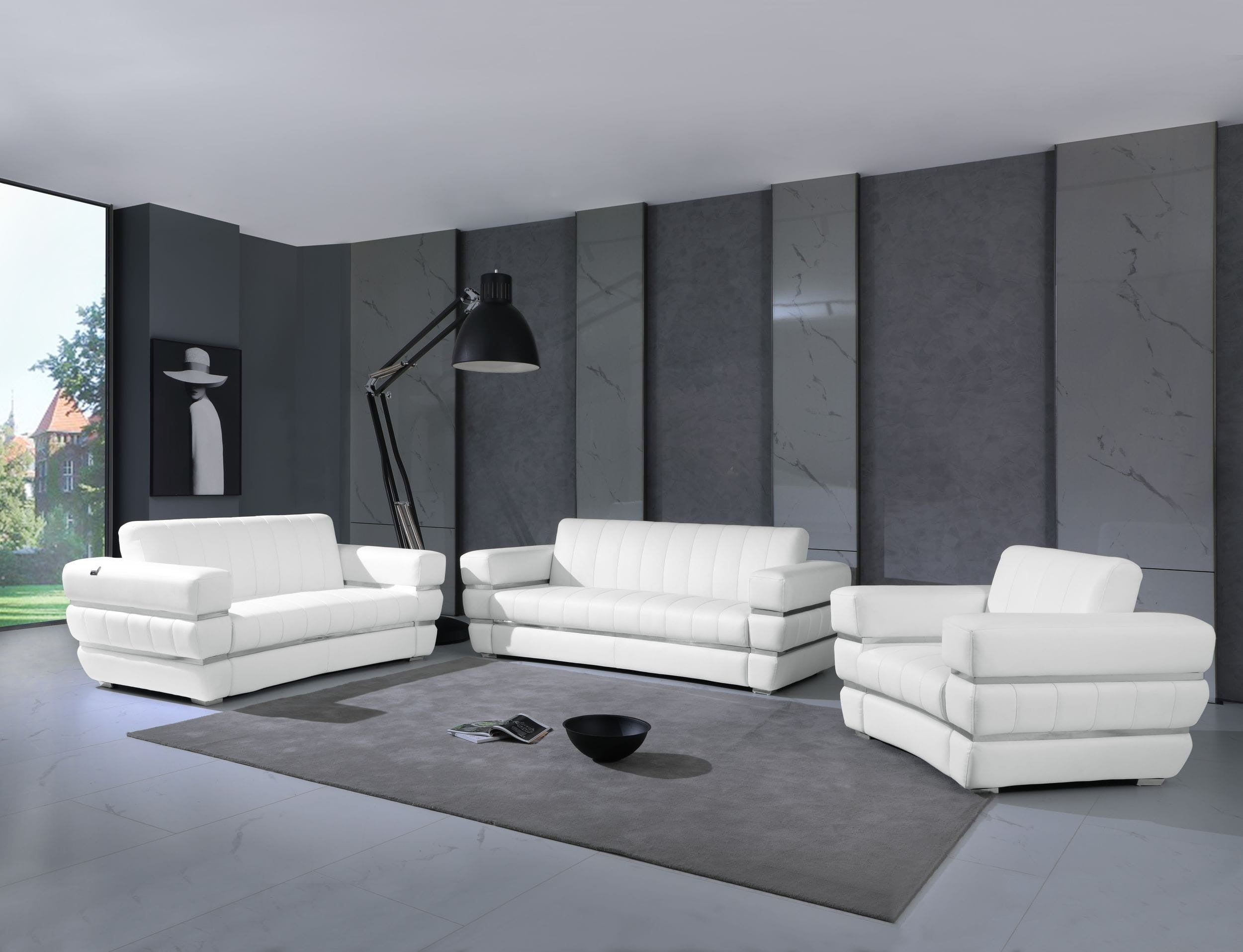 Global United 904WH-2PC 2 pc Orren ellis monza white italian leather sofa and love seat set