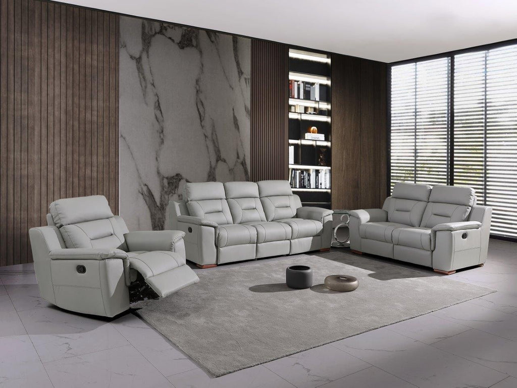 Global United Nova Light Gray Leather Gel 2-Piece Sofa and Love Seat Set with Recliner Ends – 9408GR-2PC
