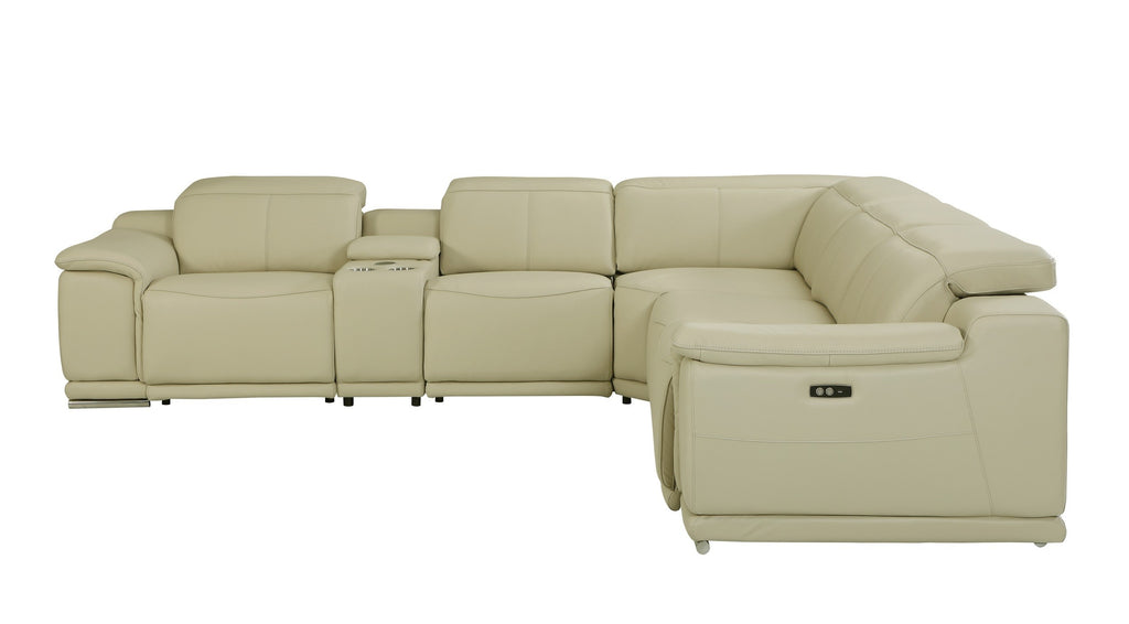 Global United 9762BG-6PC 6 pc DivanItalia beige italian leather power reclining sectional sofa adjustable headrests