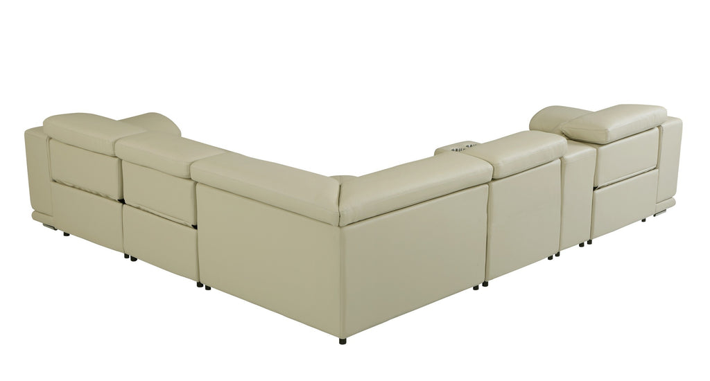 Global United 9762BG-6PC 6 pc DivanItalia beige italian leather power reclining sectional sofa adjustable headrests