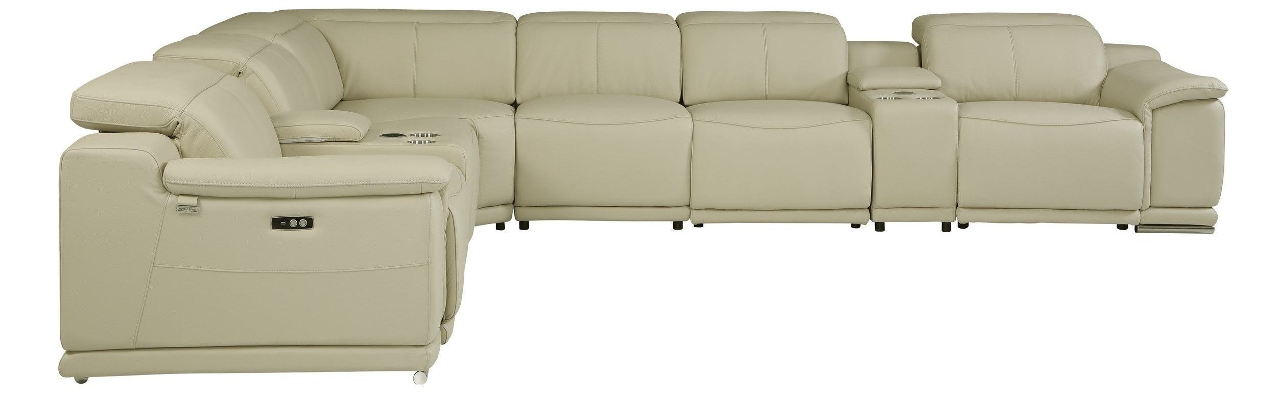 Global United 9762BG-8PC 8 pc DivanItalia beige italian leather power reclining sectional sofa adjustable headrests