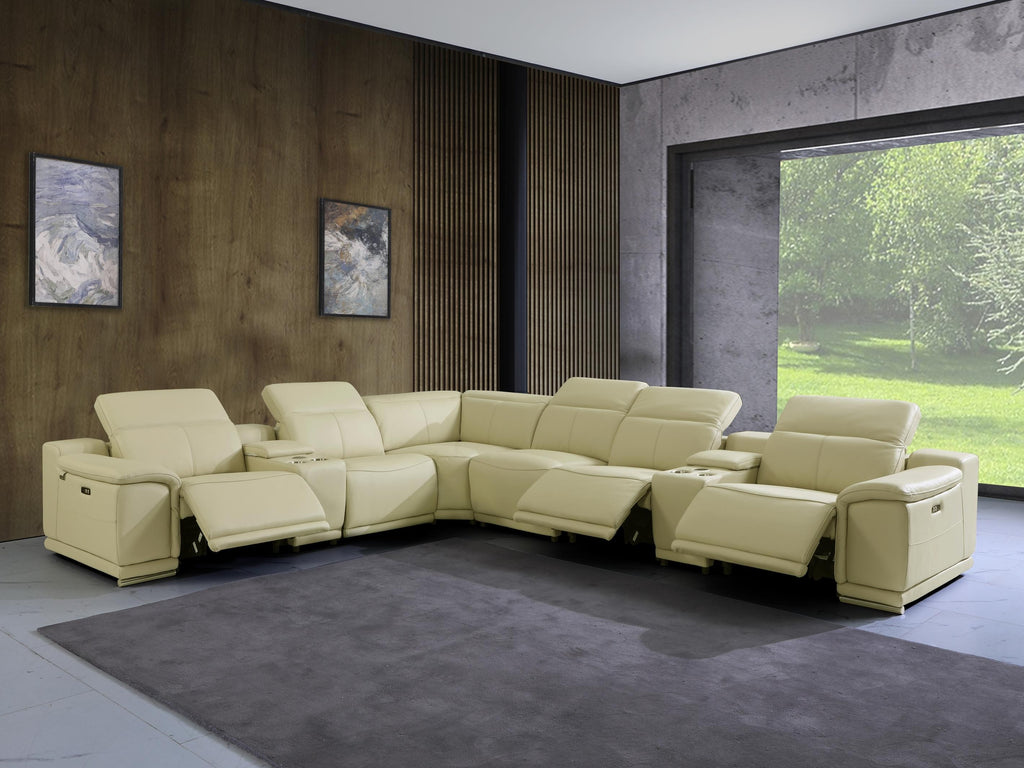 Global United 9762BG-8PC 8 pc DivanItalia beige italian leather power reclining sectional sofa adjustable headrests
