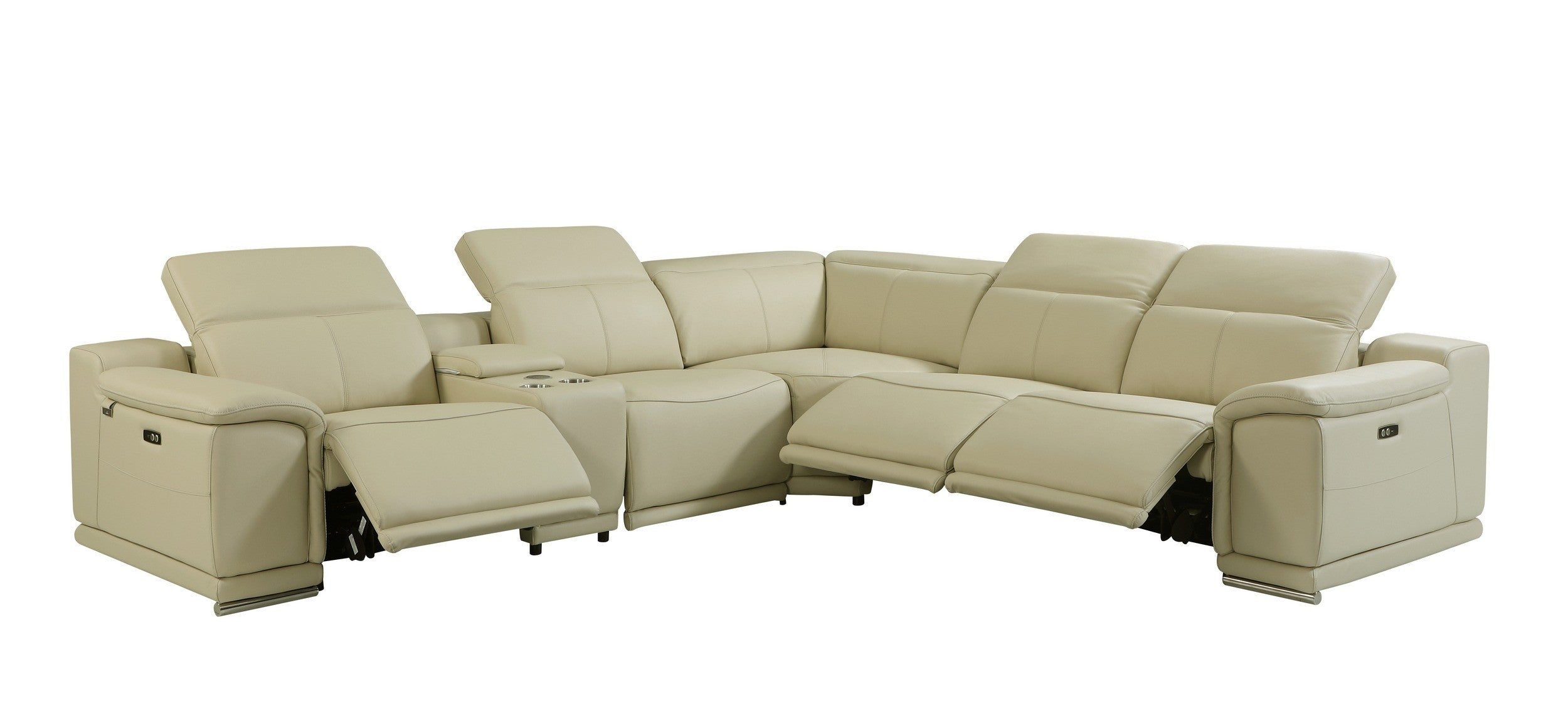 Global United 9762BG-6PC 6 pc DivanItalia beige italian leather power reclining sectional sofa adjustable headrests