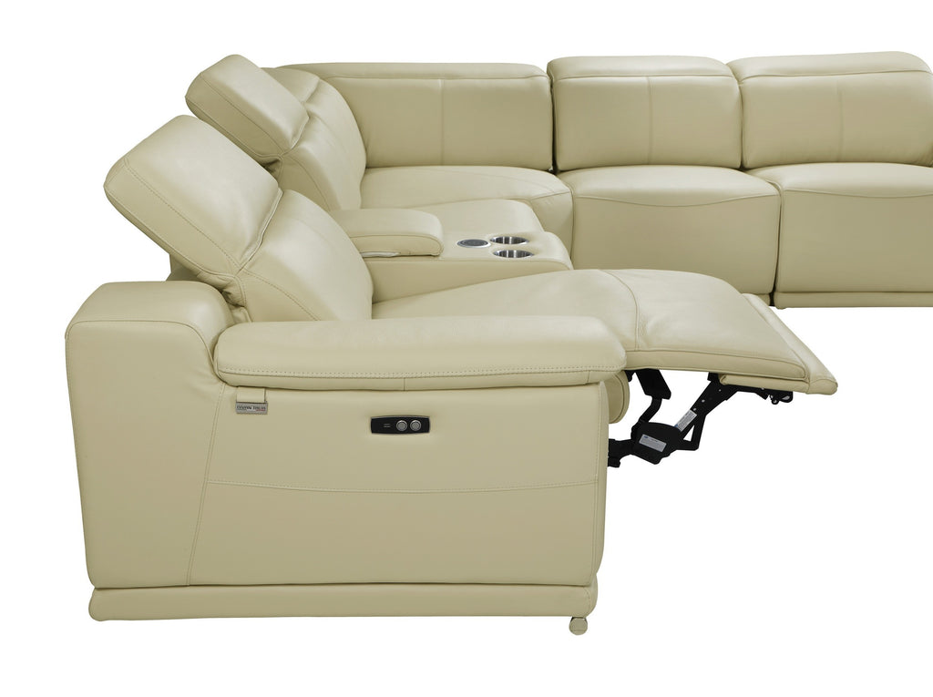 Global United 9762BG-8PC 8 pc DivanItalia beige italian leather power reclining sectional sofa adjustable headrests