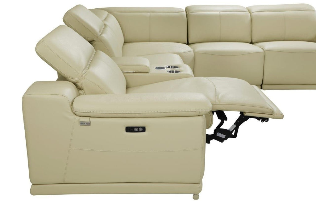Global United 9762BG-5PC 5 pc DivanItalia beige italian leather power reclining sectional sofa adjustable headrests