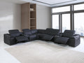 Global United DivanItalia Black Italian Leather 8-Piece Power Reclining Sectional Sofa with 4 Power Recliners – 9762BK-8PC-4PWR