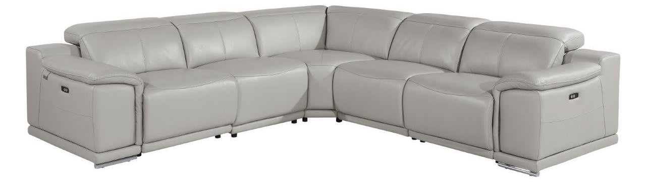 Global United 9762LG-5PC 5 pc DivanItalia light gray italian leather power reclining sectional sofa adjustable headrests