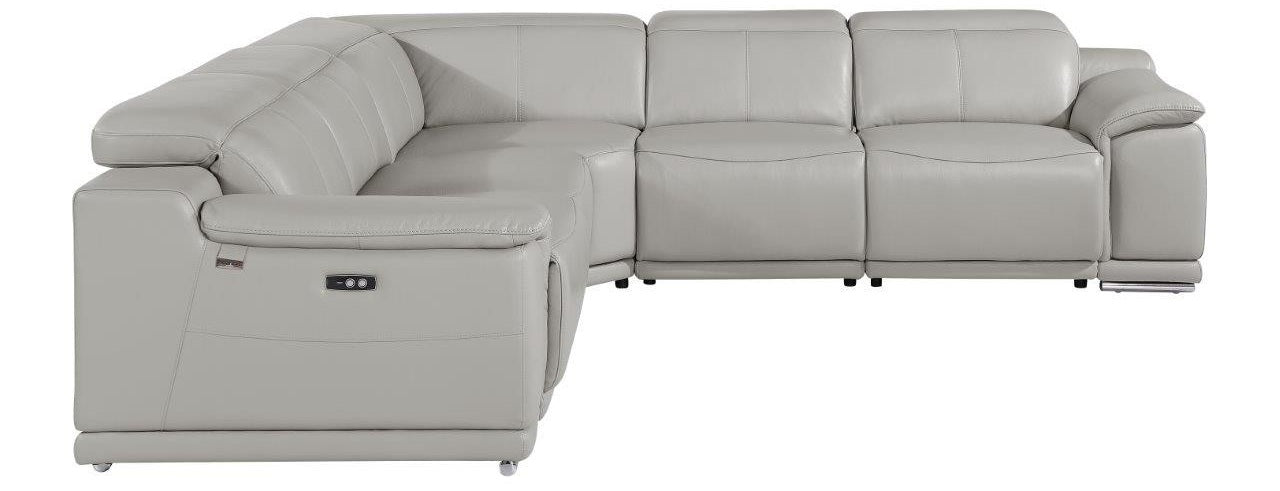 Global United 9762LG-5PC 5 pc DivanItalia light gray italian leather power reclining sectional sofa adjustable headrests