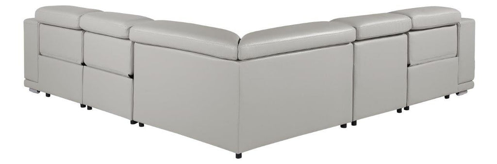 Global United 9762LG-5PC 5 pc DivanItalia light gray italian leather power reclining sectional sofa adjustable headrests
