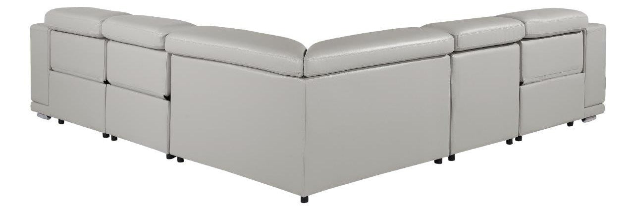Global United 9762LG-5PC 5 pc DivanItalia light gray italian leather power reclining sectional sofa adjustable headrests