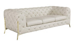 Global United 970BG-2PC 2 pc Divanitalia modern style beige genuine leather sofa and love seat set all over tufting