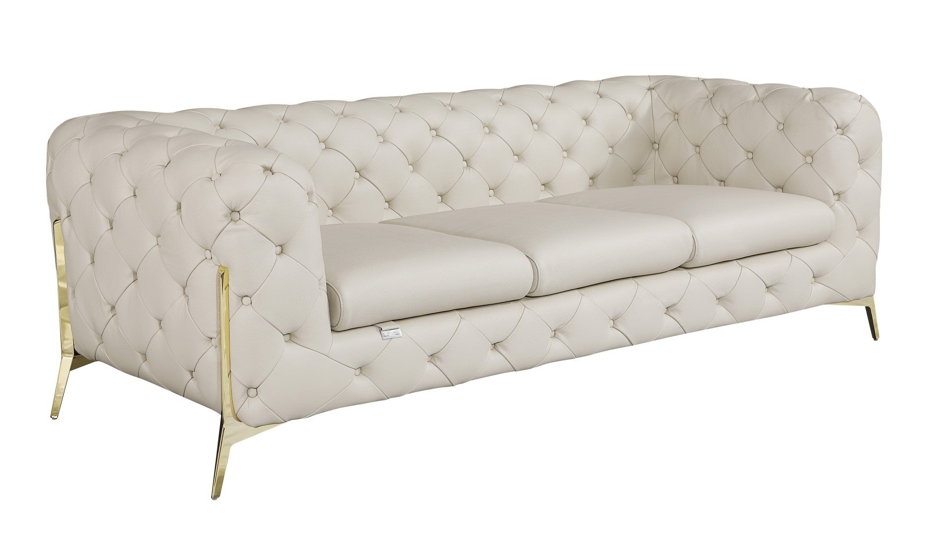 Global United 970BG-2PC 2 pc Divanitalia modern style beige genuine leather sofa and love seat set all over tufting