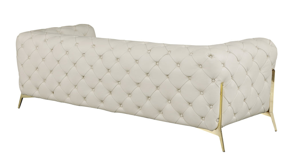 Global United 970BG-2PC 2 pc Divanitalia modern style beige genuine leather sofa and love seat set all over tufting