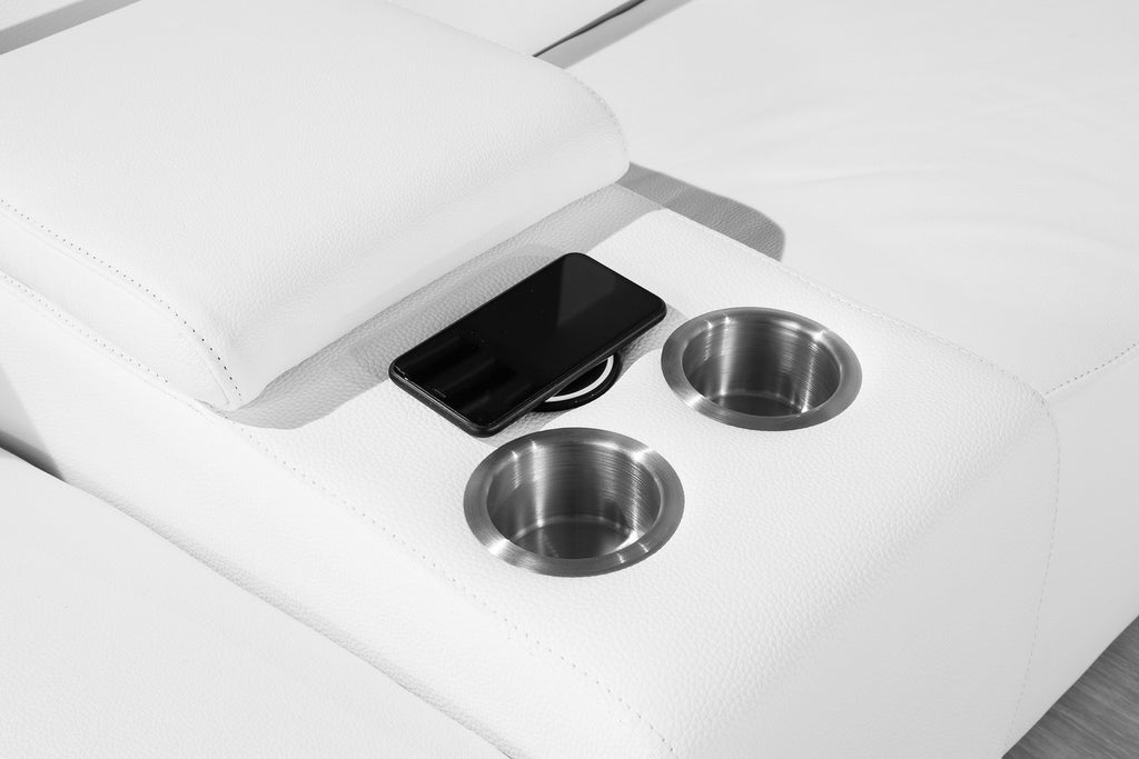 Global United 2679WH-6PC 6 pc White Genuine leather power reclining sectional sofa adjustable headrests