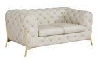 Global United 970BG-2PC 2 pc Divanitalia modern style beige genuine leather sofa and love seat set all over tufting