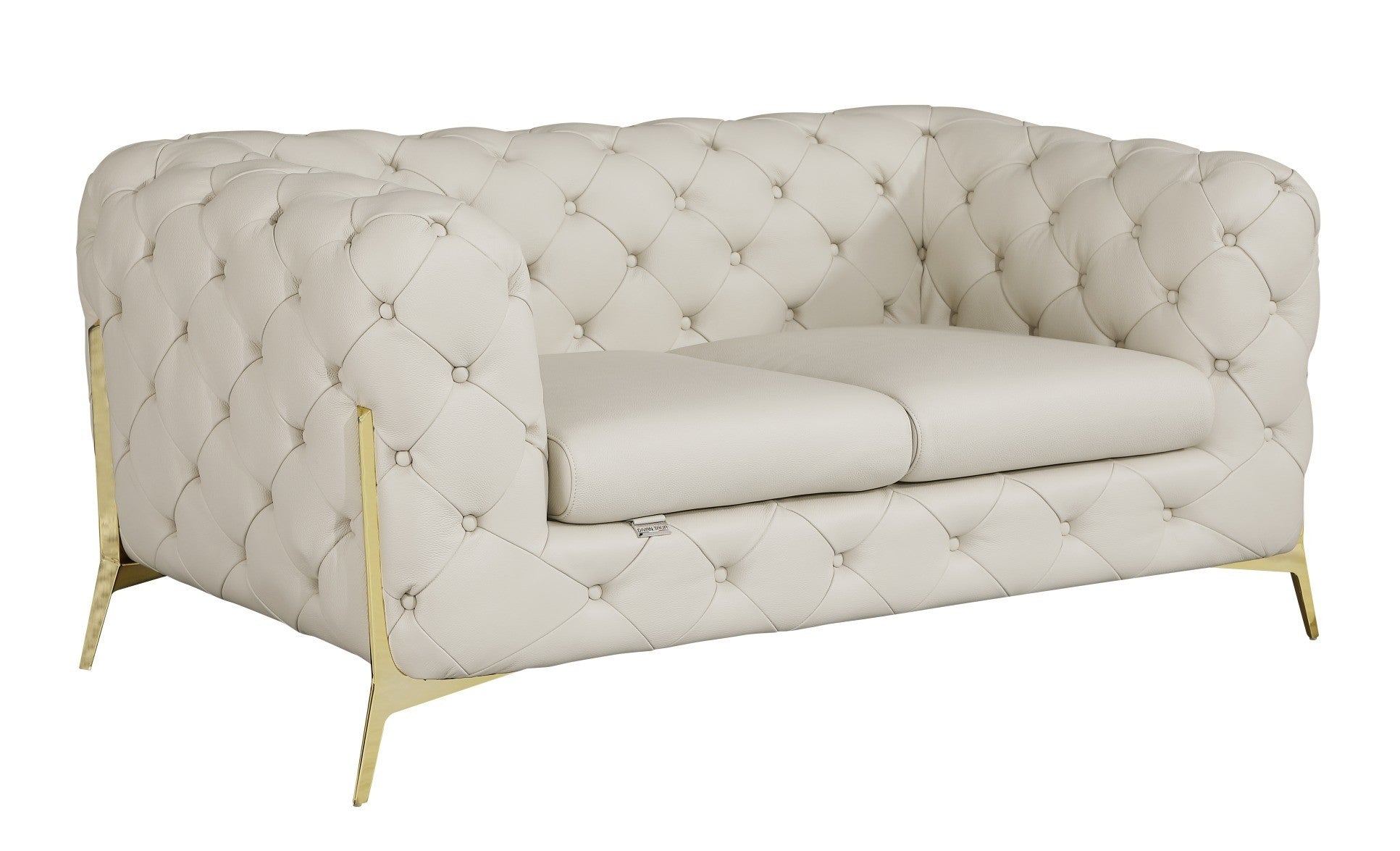 Global United 970BG-2PC 2 pc Divanitalia modern style beige genuine leather sofa and love seat set all over tufting