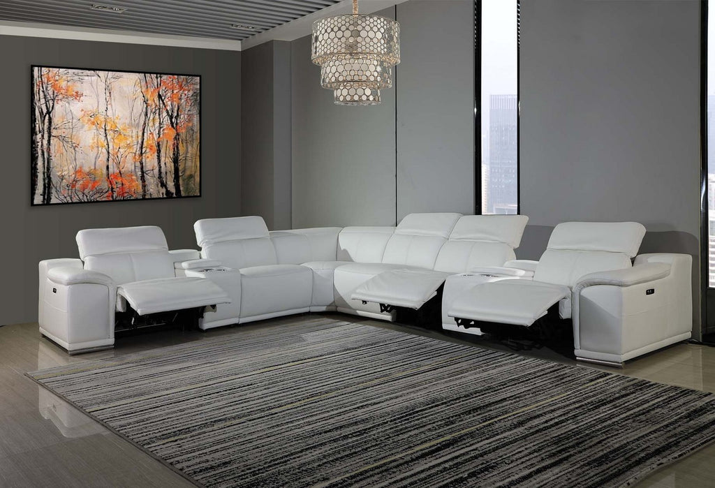 Global United 9762WH-8PC 8 pc DivanItalia white italian leather power reclining sectional sofa adjustable headrests