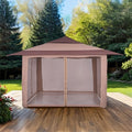 LA-A022BR Genoa two tone brown fabric and metal frame pop-up outdoor canopy with all around side netting