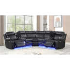 3 pc Lacrosse black faux leather power motion sectional sofa with LED , USB charging, cup holders Bluetooth speakers