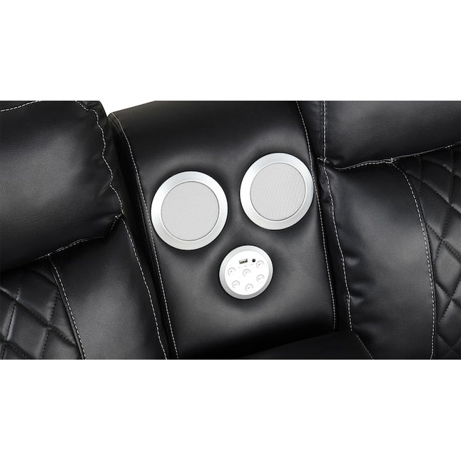 3 pc Lacrosse black faux leather power motion sectional sofa with LED , USB charging, cup holders Bluetooth speakers