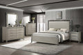 00-1248-4PC 4 pc Lennox light grey finish wood fabric upholstered headboard queen bed set silver trimmed accents