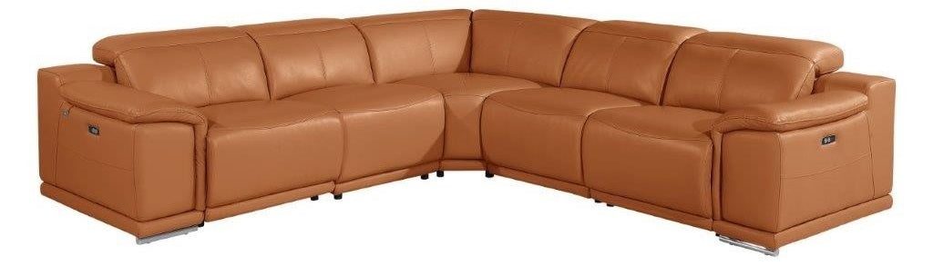 Global United 9762CM-5PC 5 pc DivanItalia camel italian leather power reclining sectional sofa adjustable headrests