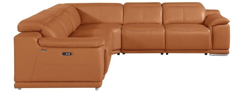 Global United 9762CM-5PC 5 pc DivanItalia camel italian leather power reclining sectional sofa adjustable headrests